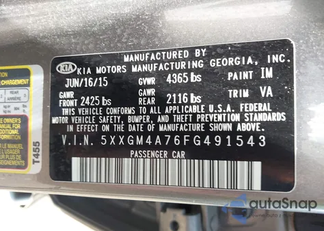 2015 Kia Optima Lx from USA, damaged, VIN 5XXGM4A76FG491543